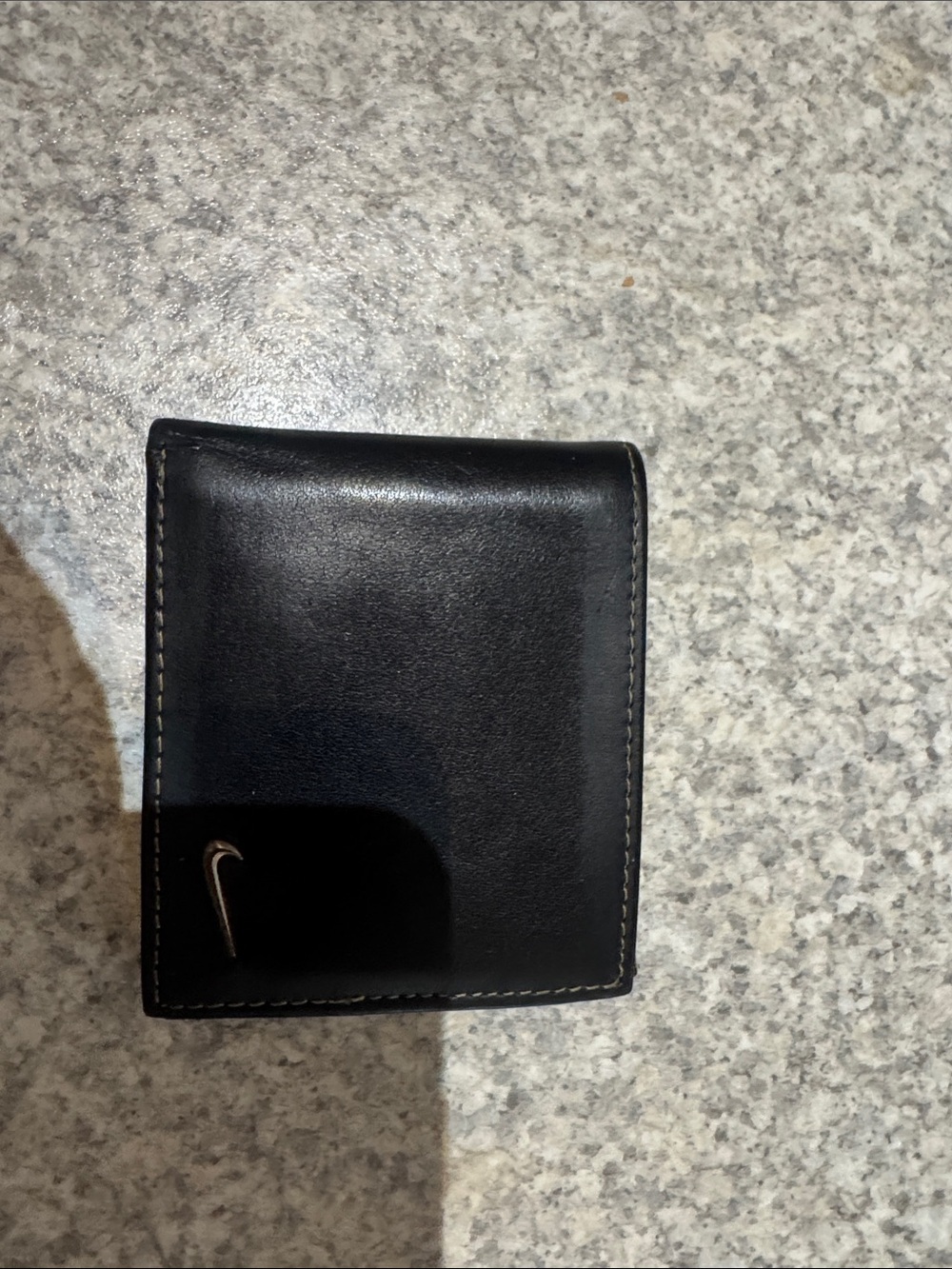 Nike Black Leather Money Clip Wallet with Silver Swoosh